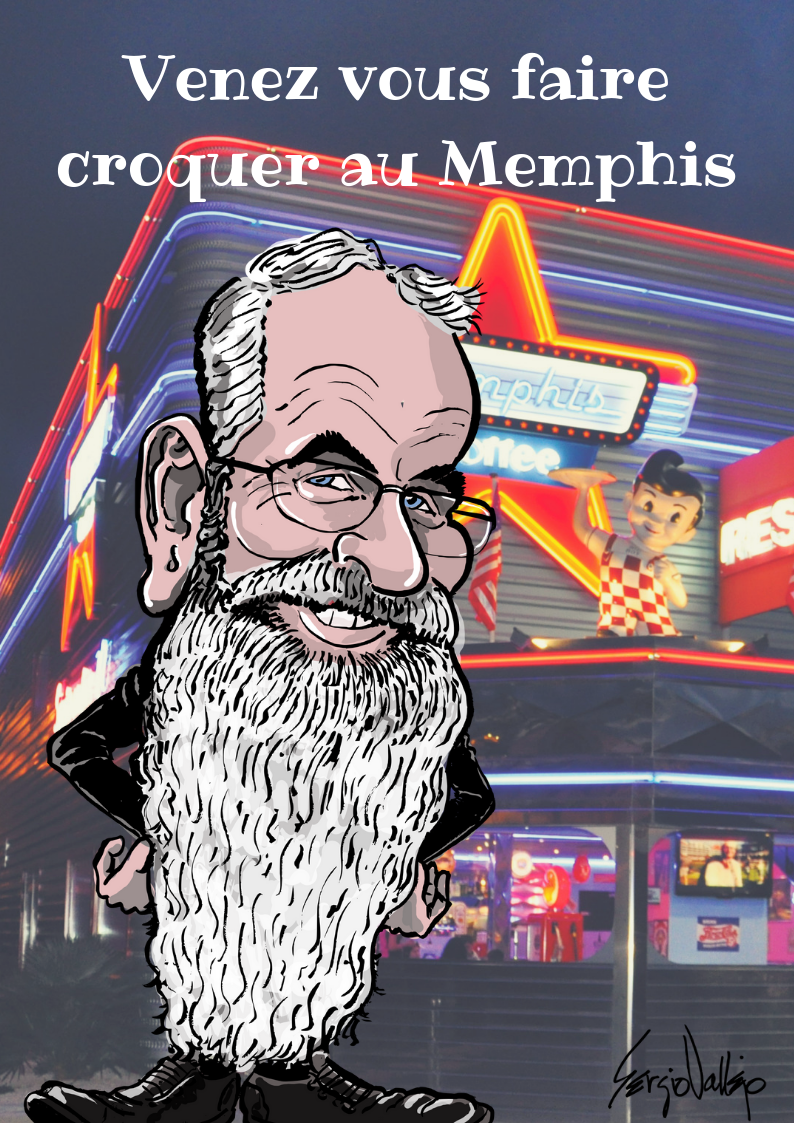 La caricature - affiche pour la soirée caricature du restaurant Memphis - Nîmes